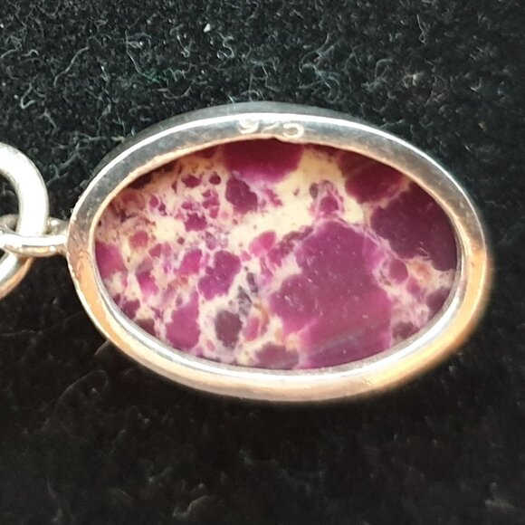 Rare Vintage Natural Purple Impression Jasper 925 Sterling Silver Dangle Earring - Picture 6 of 11